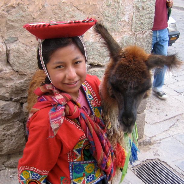 1 Girl w Llama Cusco, Peru-Sq