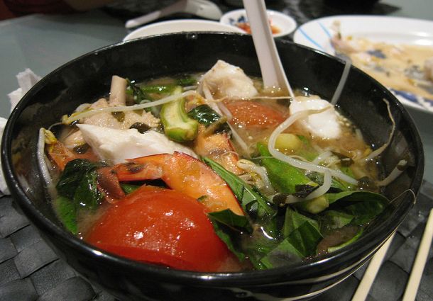 A bowl of canh chua (Vietnamese hot and sour soup)