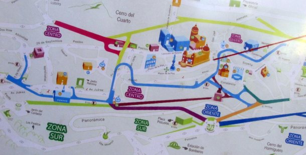 The brightly colored lines represent the labyrinthine tunnel system of Guanajuato.